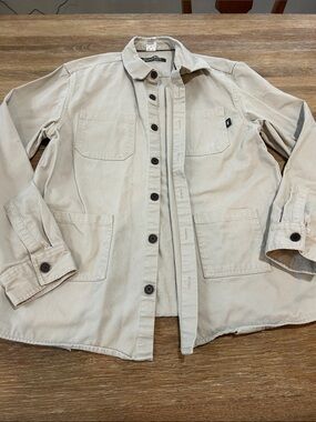 ✌️Dutch Bros Light Beige Collared Shirt Jacket medium